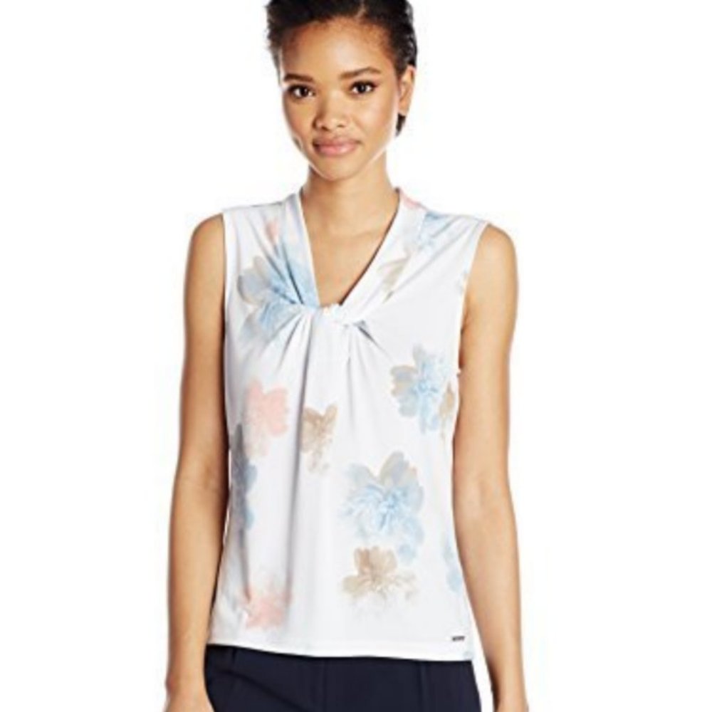 Calvin Klein Matte Jersey Knot Neck Floral Cami